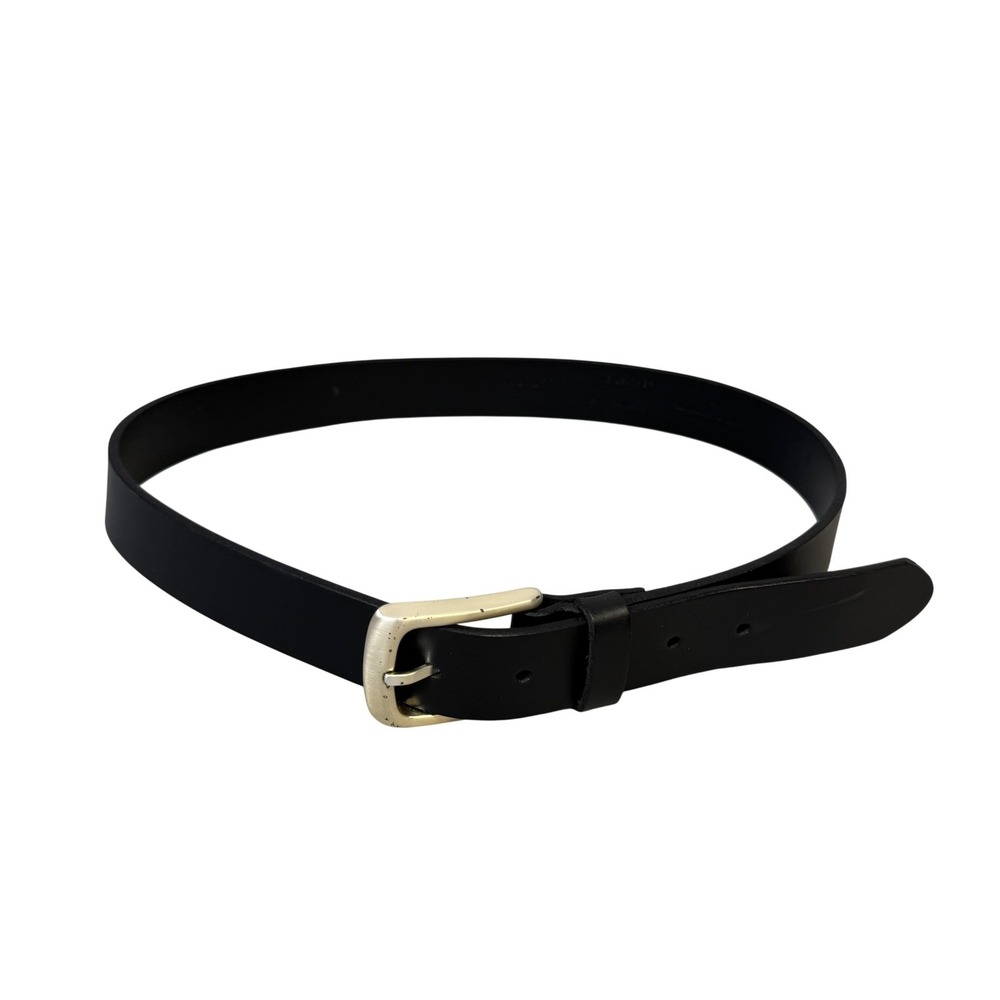 LL Bean Leather Belt Mens Medium Black Brass Buckle Genuine Made Canada‎ Casual